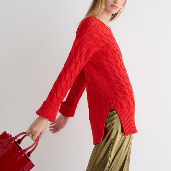 J.Crew Cotton Cable-Knit Side-Slit Crewneck Sweater Size L-XL - Picture 4 of 16